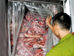 Phát hiện 20 tấn thịt lợn đang phân hủy sắp mang bán
